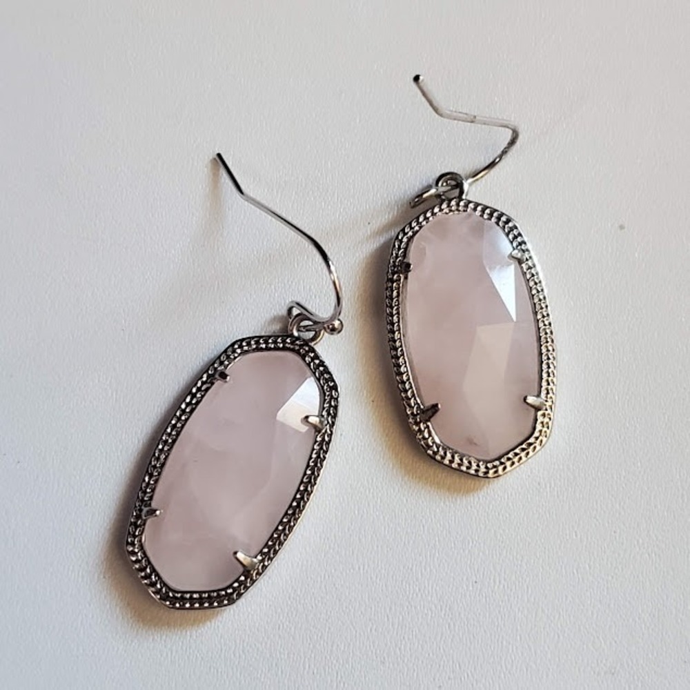 Kendra Scott Drop Earrings Silver Rhodium Plate Rose Quartz Pink Faceted Small